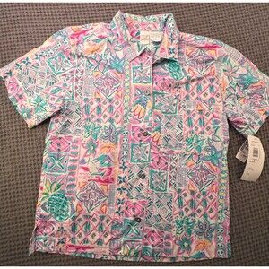 Vintage Womens Top M Button Up Short Sleeve  Pink NOS Deadstock
